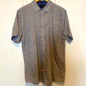 Men’s Even Tide Slim Fit Short Sleeve Linen Button Down Shirt Size Large